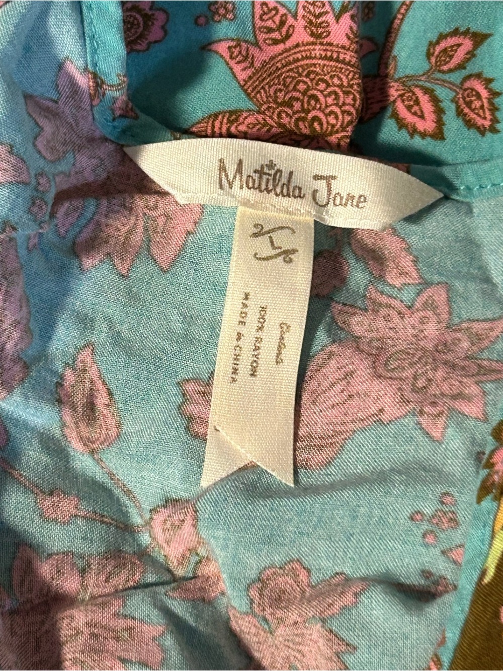 Matilda Jane Down To Earth Dress Teal Brown Size Large Boho Tiered Pockets - Picture 10 of 10